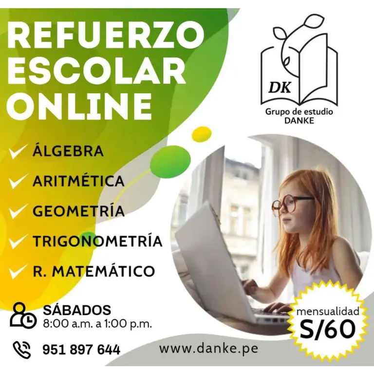 Anuncio del refuerzo escolar online que se dictan solo los sábados